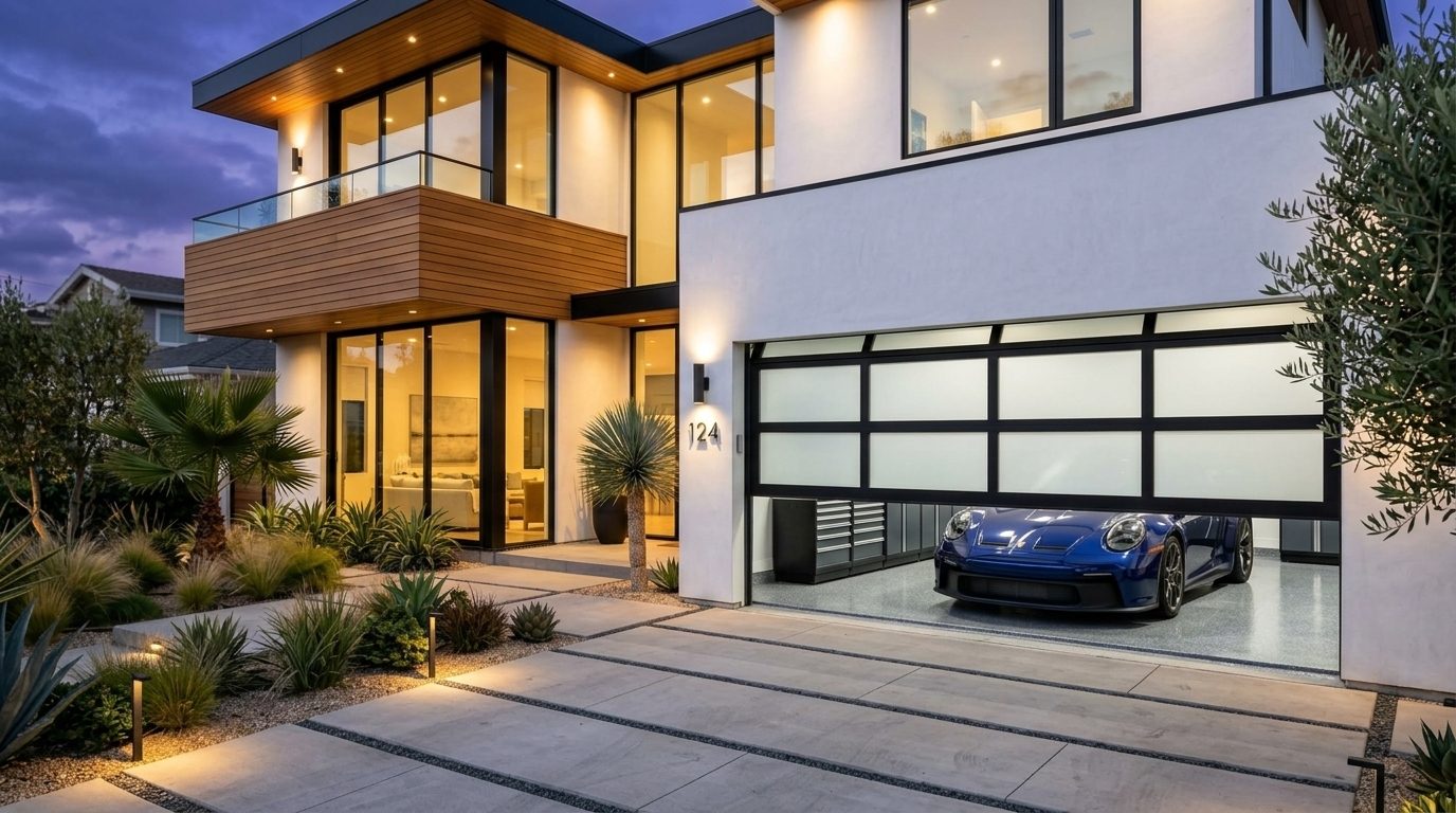 Gagnon Garage Doors Repairs Garage Door Gliding Open Revealing Warm Illuminated Interior