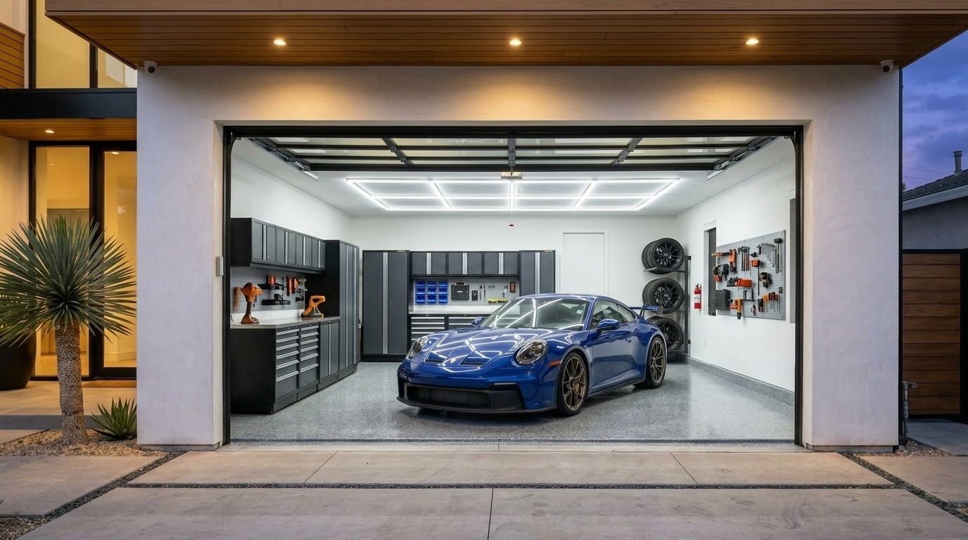 Gagnon Garage Doors Repairs Interior View of Custom Garage Door Overhead and Workshop